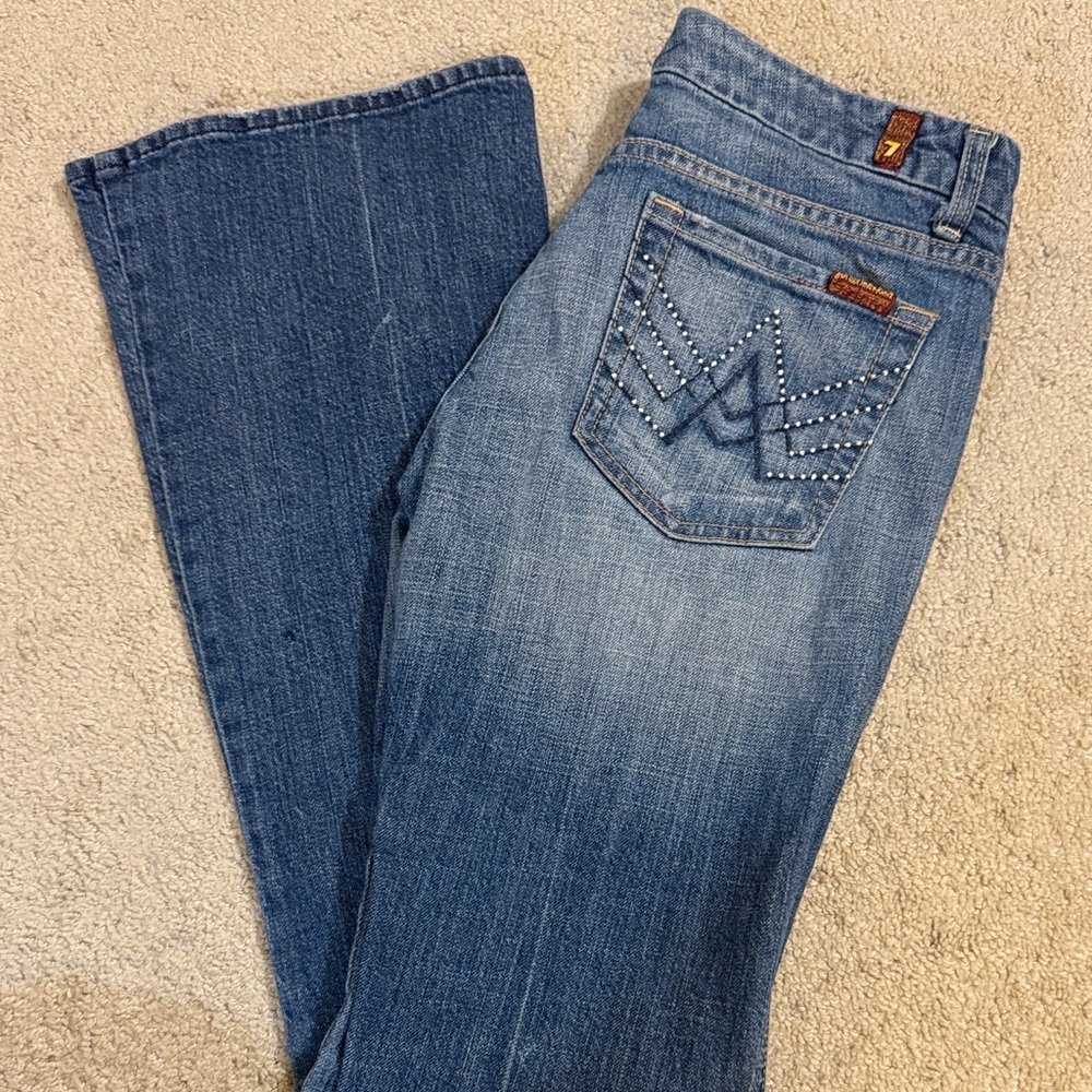7 For All Mankind Women’s “A” Pocket Flare Jeans w/ Rhinestone SZ 27